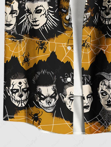 Gothic Plus Size Spider Web Insect Goths Print Button Pocket Shirt For Men