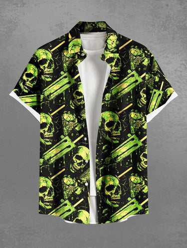 Gothic Plus Size Skull Ice Cream Print Button Pocket Shirt For Men