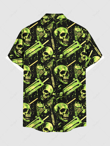 Gothic Plus Size Skull Ice Cream Print Button Pocket Shirt For Men