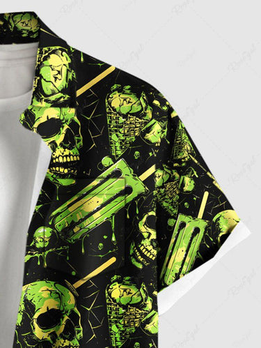 Gothic Plus Size Skull Ice Cream Print Button Pocket Shirt For Men