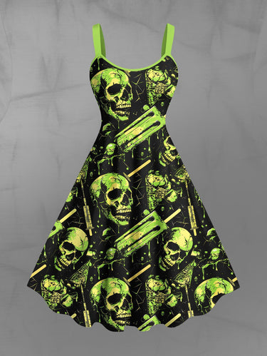 Gothic Plus Size Skull Ice Cream Print A Line Tank Dress