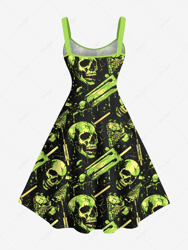 Gothic Plus Size Skull Ice Cream Print A Line Tank Dress