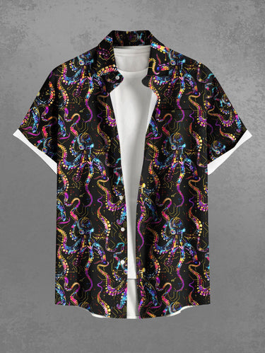 Gothic Plus Size Colorful Octopus Print Hawaii Button Pocket Shirt For Men