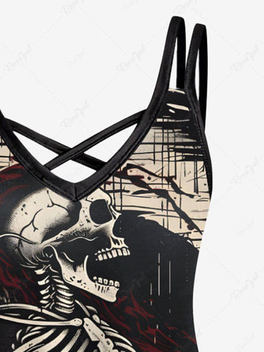 Gothic Plus Size Skeleton Mermaid Anchor Chain Sea Printed Hawaii Cruise Strappy A Line Cami Dress