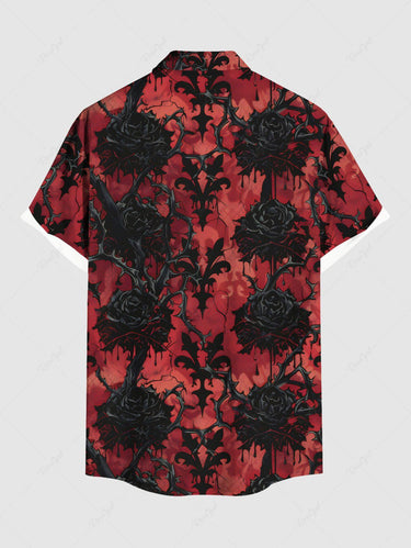 Gothic Plus Size Rose Flower Fence Print Button Pocket Shirt For Men