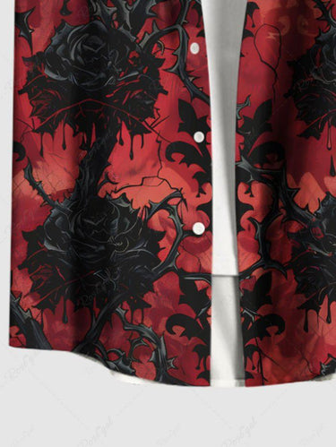 Gothic Plus Size Rose Flower Fence Print Button Pocket Shirt For Men