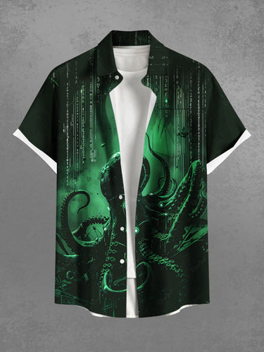 Gothic Plus Size Ombre Octopus Print Hawaii Button Pocket Shirt For Men