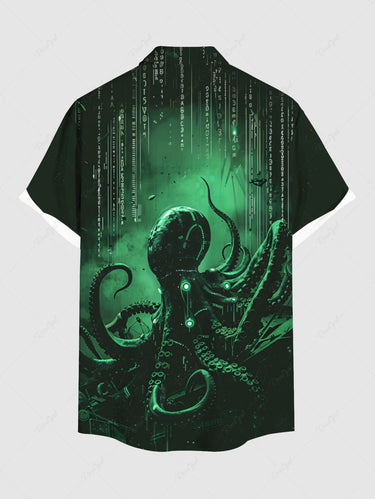 Gothic Plus Size Ombre Octopus Print Hawaii Button Pocket Shirt For Men