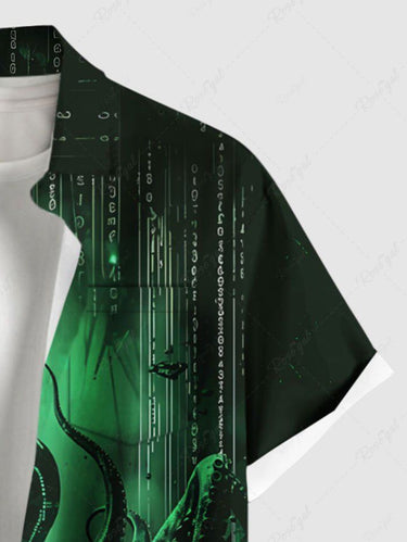 Gothic Plus Size Ombre Octopus Print Hawaii Button Pocket Shirt For Men