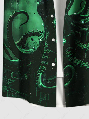 Gothic Plus Size Ombre Octopus Print Hawaii Button Pocket Shirt For Men