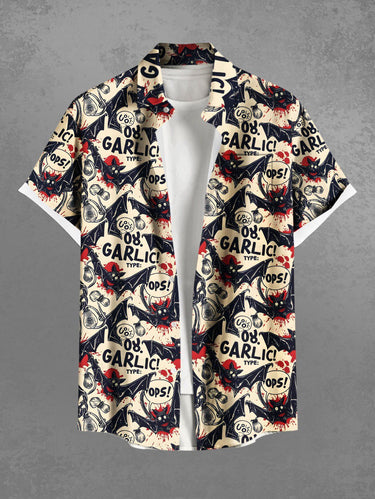 Gothic Plus Size Bloody Bat Letters Print Halloween Button Pocket Shirt For Men