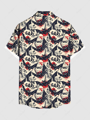 Gothic Plus Size Bloody Bat Letters Print Halloween Button Pocket Shirt For Men