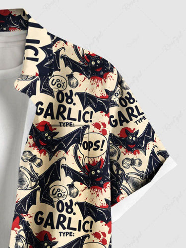 Gothic Plus Size Bloody Bat Letters Print Halloween Button Pocket Shirt For Men