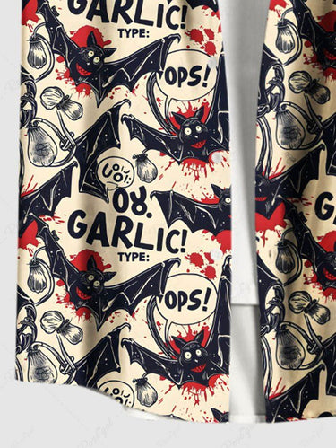 Gothic Plus Size Bloody Bat Letters Print Halloween Button Pocket Shirt For Men