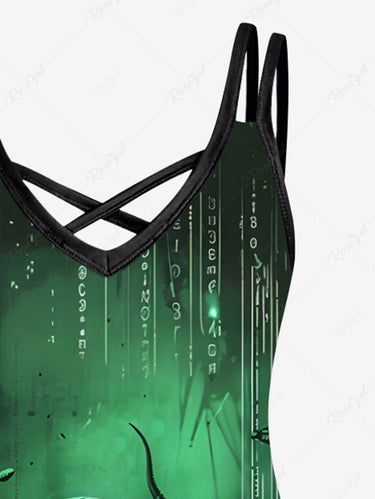 Gothic Plus Size Ombre Octopus Print Hawaii Crisscross Strappy A Line Cami Dress