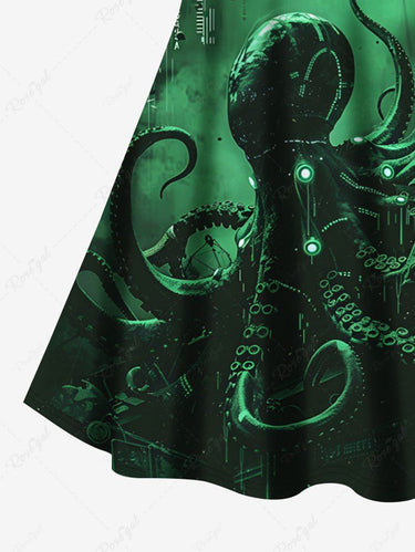Gothic Plus Size Ombre Octopus Print Hawaii Crisscross Strappy A Line Cami Dress