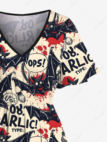 Gothic Plus Size Bloody Bat Letters Print Halloween Costume Split Pocket A Line Midi Dress