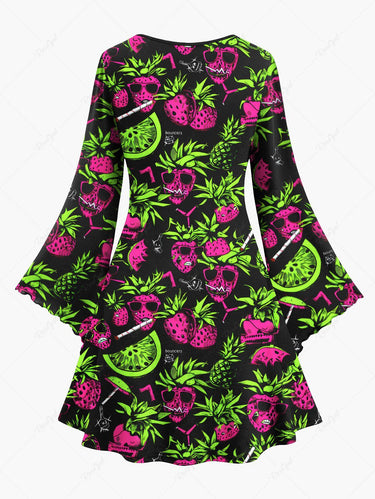 Gothic Plus Size Skull Strawberry Watermelon Print A Line Dress