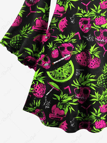 Gothic Plus Size Skull Strawberry Watermelon Print A Line Dress