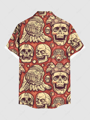 Gothic Plus Size Ethnic Skull Print Button Pocket Shirt For Men