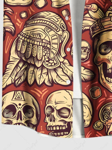 Gothic Plus Size Ethnic Skull Print Button Pocket Shirt For Men