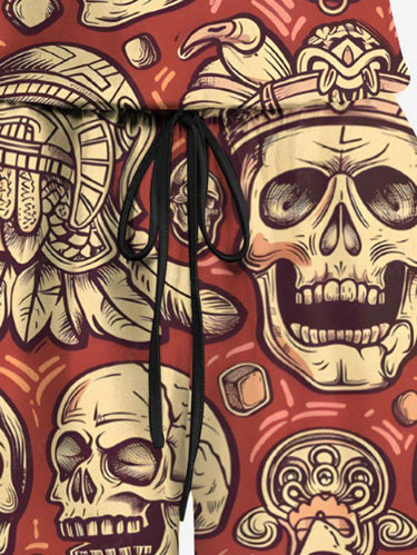 Gothic Plus Size Ethnic Skull Print Drawstring Pocket Romper