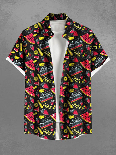 Gothic Plus Size Watermelon Banana Strawberry Print Hawaii Button Pocket Shirt For Men