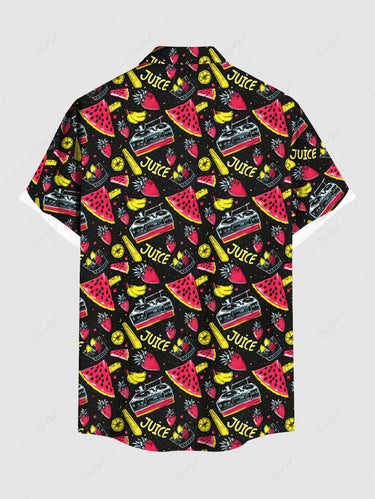 Gothic Plus Size Watermelon Banana Strawberry Print Hawaii Button Pocket Shirt For Men