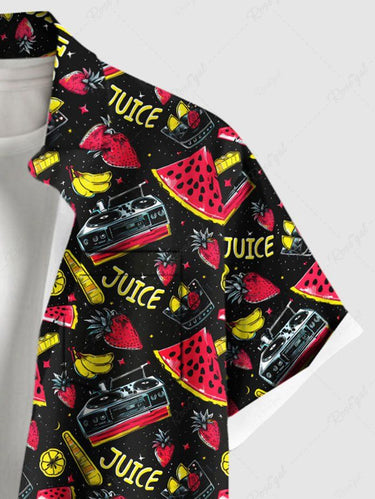 Gothic Plus Size Watermelon Banana Strawberry Print Hawaii Button Pocket Shirt For Men