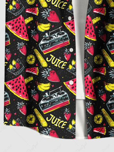 Gothic Plus Size Watermelon Banana Strawberry Print Hawaii Button Pocket Shirt For Men