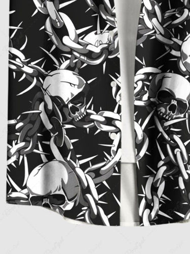 Gothic Plus Size Skulls Chains Print Buttons Pocket Halloween Shirt For Men