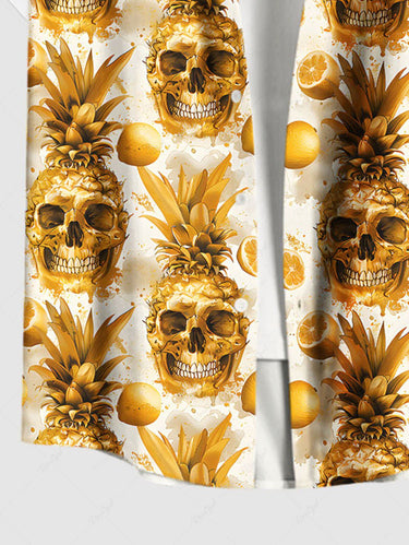 Gothic Plus Size Skulls Pineapple Lemon Print Buttons Pocket Shirt For Men