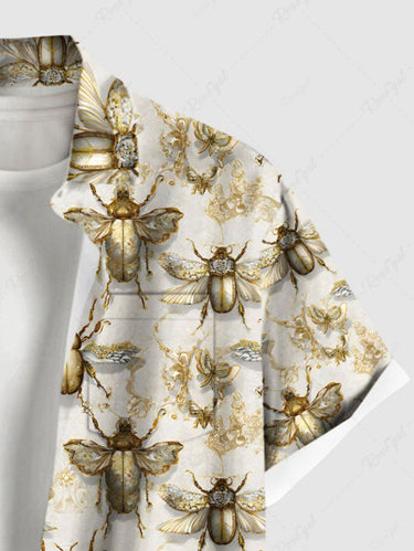 Gothic Plus Size Insects Bugs Print Buttons Pocket Shirt For Men