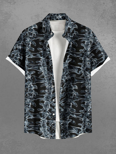 Gothic Plus Size Skeleton Print Buttons Pocket Halloween Shirt For Men