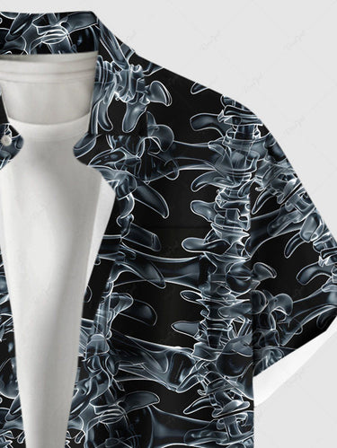 Gothic Plus Size Skeleton Print Buttons Pocket Halloween Shirt For Men