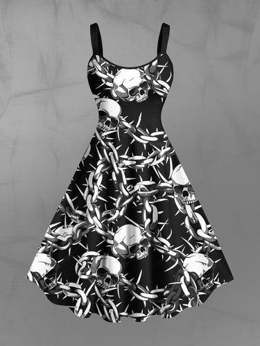 Gothic Plus Size Skulls Chains Print Halloween Tank Dress