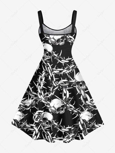 Gothic Plus Size Skulls Chains Print Halloween Tank Dress