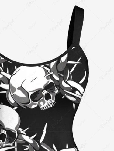 Gothic Plus Size Skulls Chains Print Halloween Tank Dress