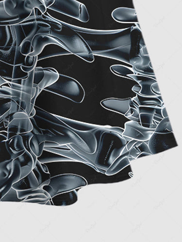 Gothic Plus Size Skeletons Print Cold Shoulder Crisscross Halloween Maxi Dress