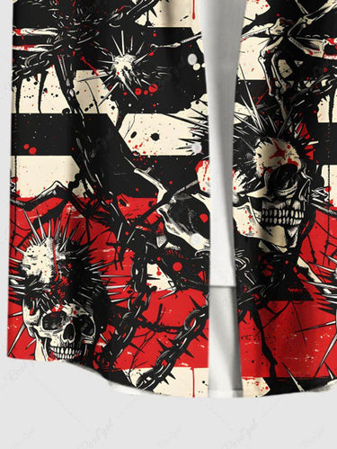 Gothic Plus Size Skulls Chains Sea Urchin Print Buttons Pocket Halloween Shirt For Men