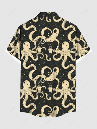 Gothic Octopus Cups Print Buttons Pocket Hawaii Shirt For Men