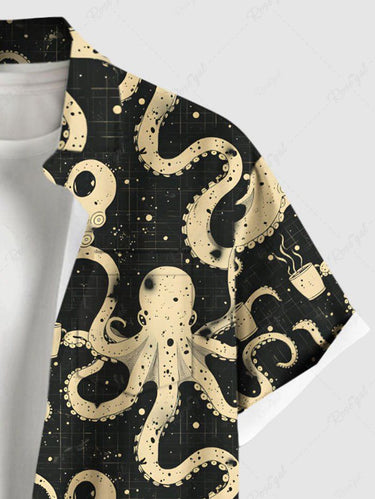 Gothic Octopus Cups Print Buttons Pocket Hawaii Shirt For Men