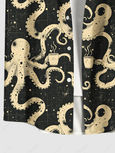 Gothic Octopus Cups Print Buttons Pocket Hawaii Shirt For Men