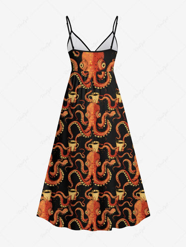 Gothic Plus Size Octopus Cups Print Surplice Cami Dress