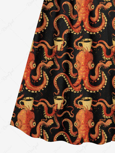 Gothic Plus Size Octopus Cups Print Surplice Cami Dress
