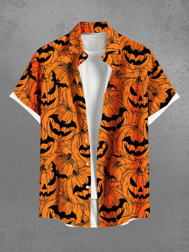 Gothic Plus Size Pumpkin Lantern Print Buttons Pocket Halloween Shirt For Men