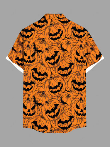 Gothic Plus Size Pumpkin Lantern Print Buttons Pocket Halloween Shirt For Men