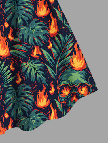 Gothic Plus Size Skulls Fire Flame Tropical Leaf Print Halloween Tank Dress