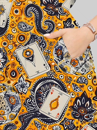 Gothic Plus Size Pokers Paisley Flowers Print Halloween Split Midi Dress