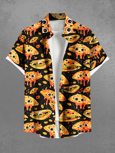 Gothic Plus Size Alien Sandwich Cartoon Print Buttons Pocket Shirt For Men
